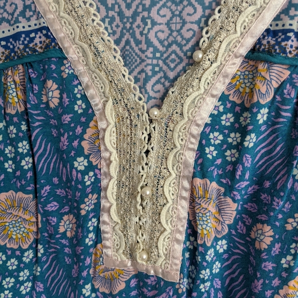 (Free People) Vintage Blue Lace Mini Dress Medium - Picture 3 of 12